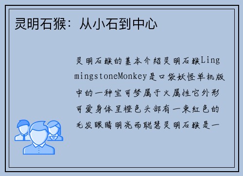 灵明石猴：从小石到中心