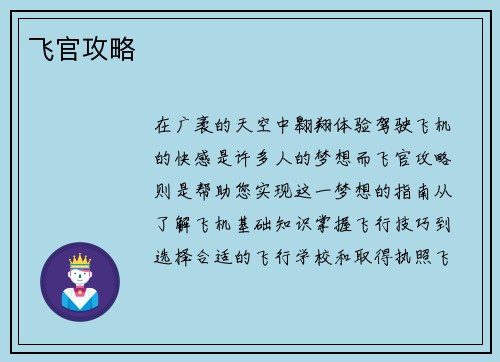 飞官攻略