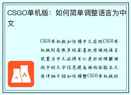 CSGO单机版：如何简单调整语言为中文